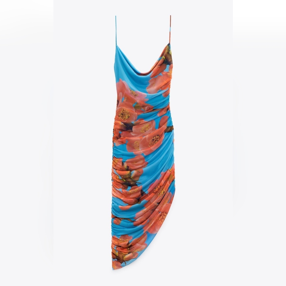 ZARA Draped Printed Tulle Dress – Size M